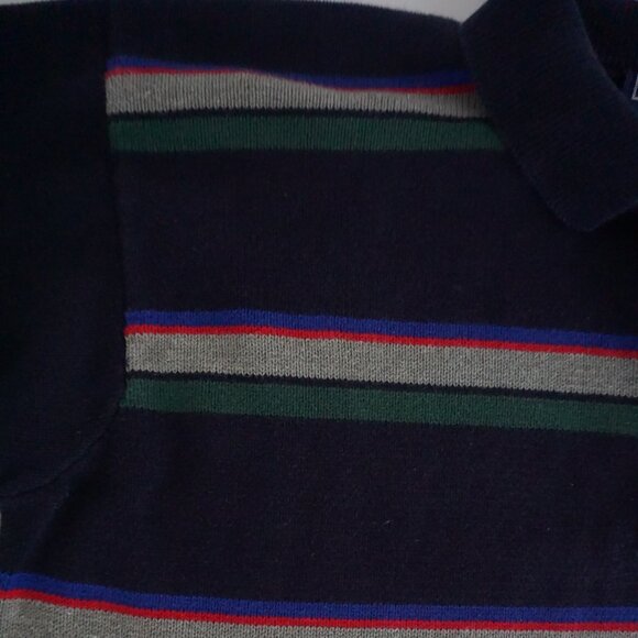 Polo Ralph Lauren Navy Stripe Knit Collared Sweater Old Money Collegiate Large - Picture 9 of 11